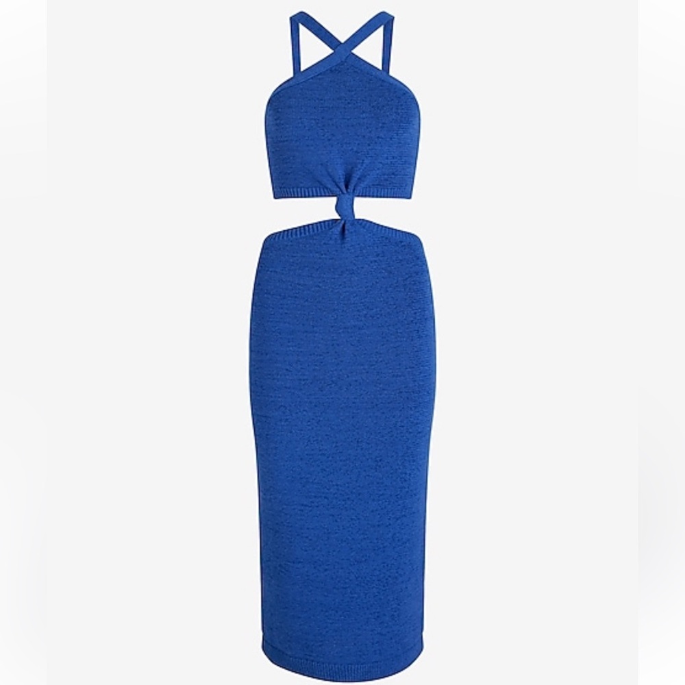 NWT Express Halter Knot Cutout Midi Sweater Dress Blue XL